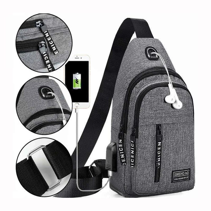 Bolso de Mano Multifuncional Hombre - Viaje, USB, Impermeable y Cruzado